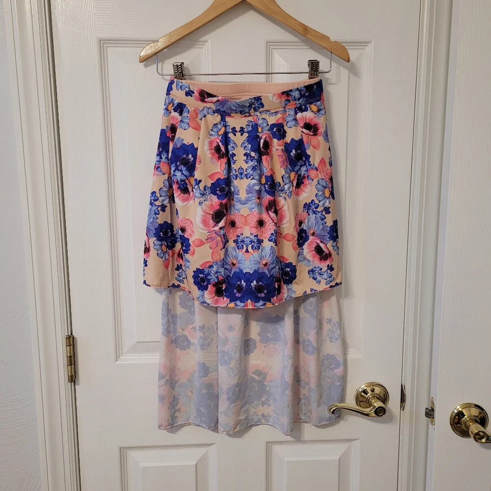 Custom Made Blue and Pink Floral Top and Skirt